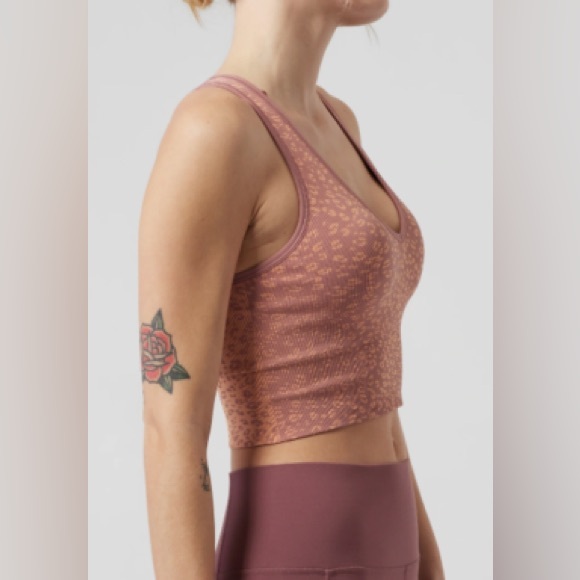 Athleta Women's Aurora Crop Rib Tank cheetah print Bright Peach women’s small - Picture 3 of 6